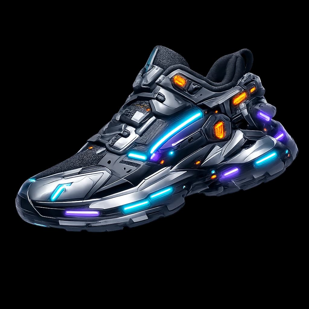 Cyberpunk sneaker product shot with clean transparent background (PNG) for design assets
