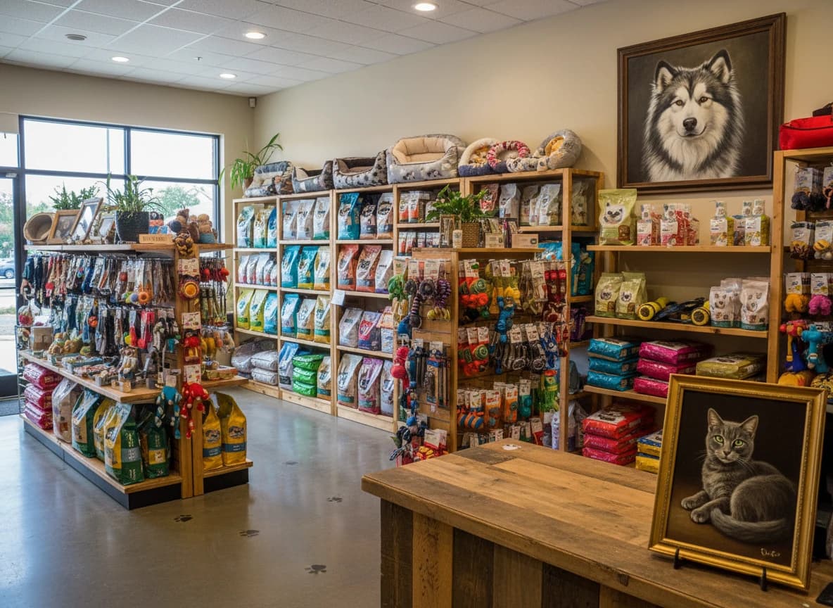 Pet boutique display using AI painted portraits