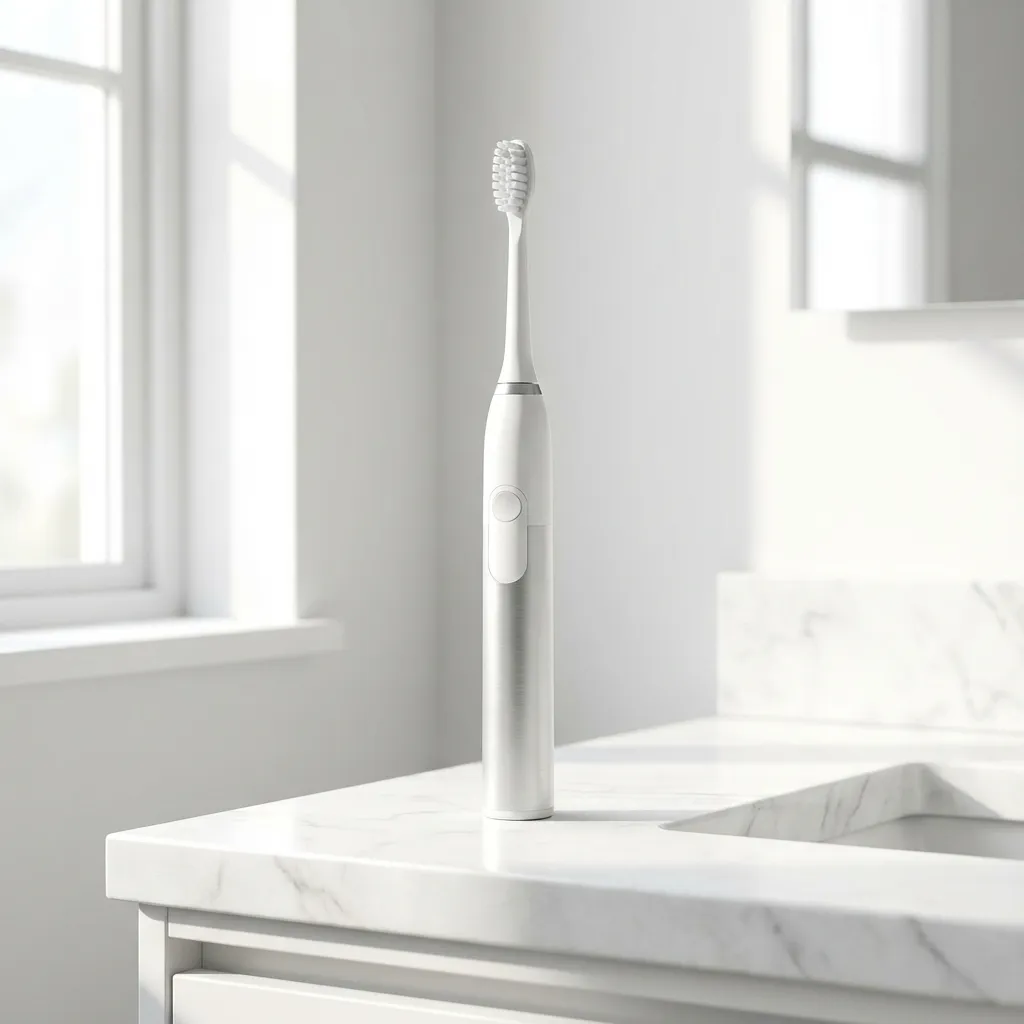 Electric toothbrush on a marble counter with an 'Add to Cart' overlay.