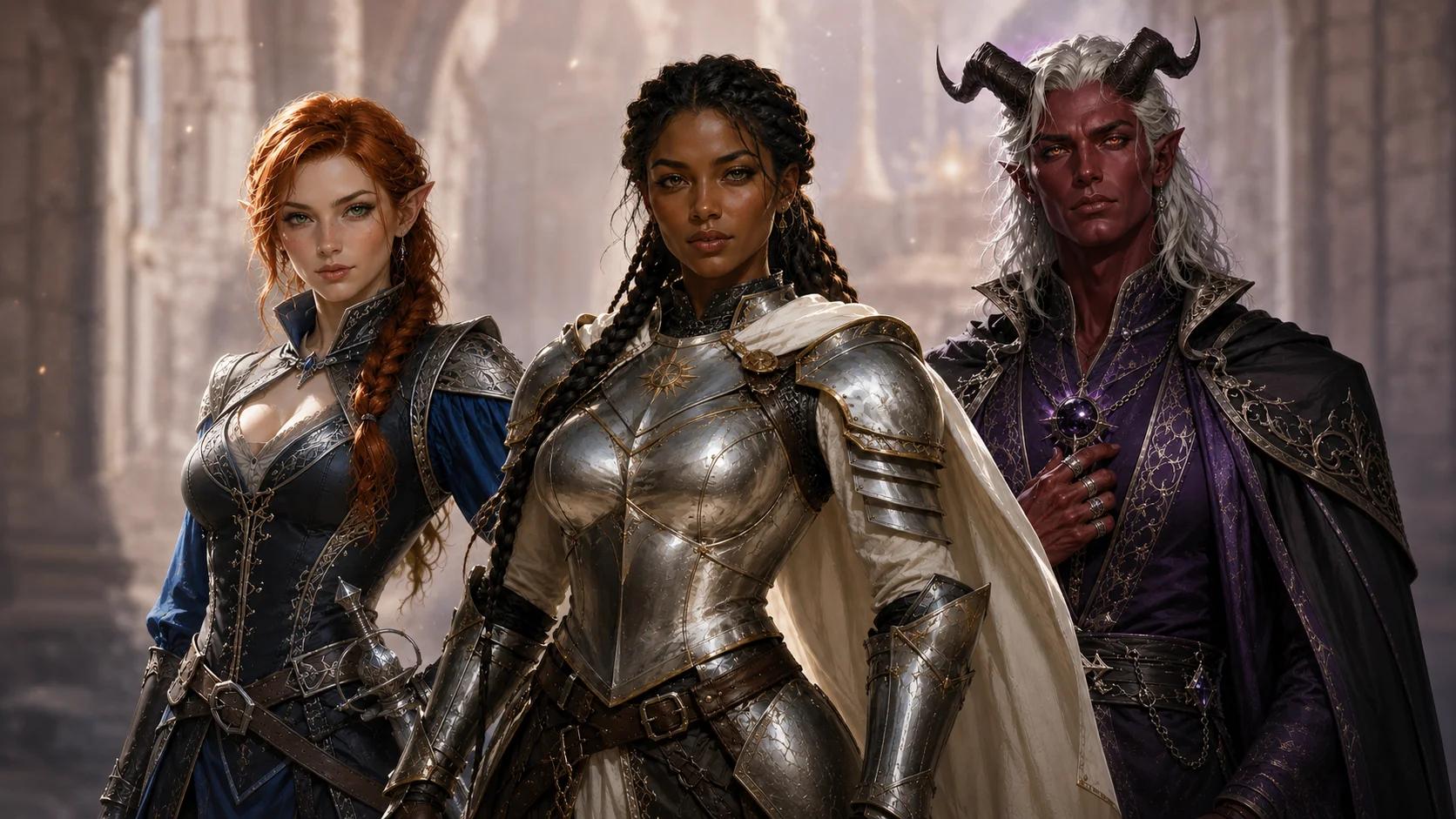 NanoEditor D&D character portrait examples showing readable fantasy character identities