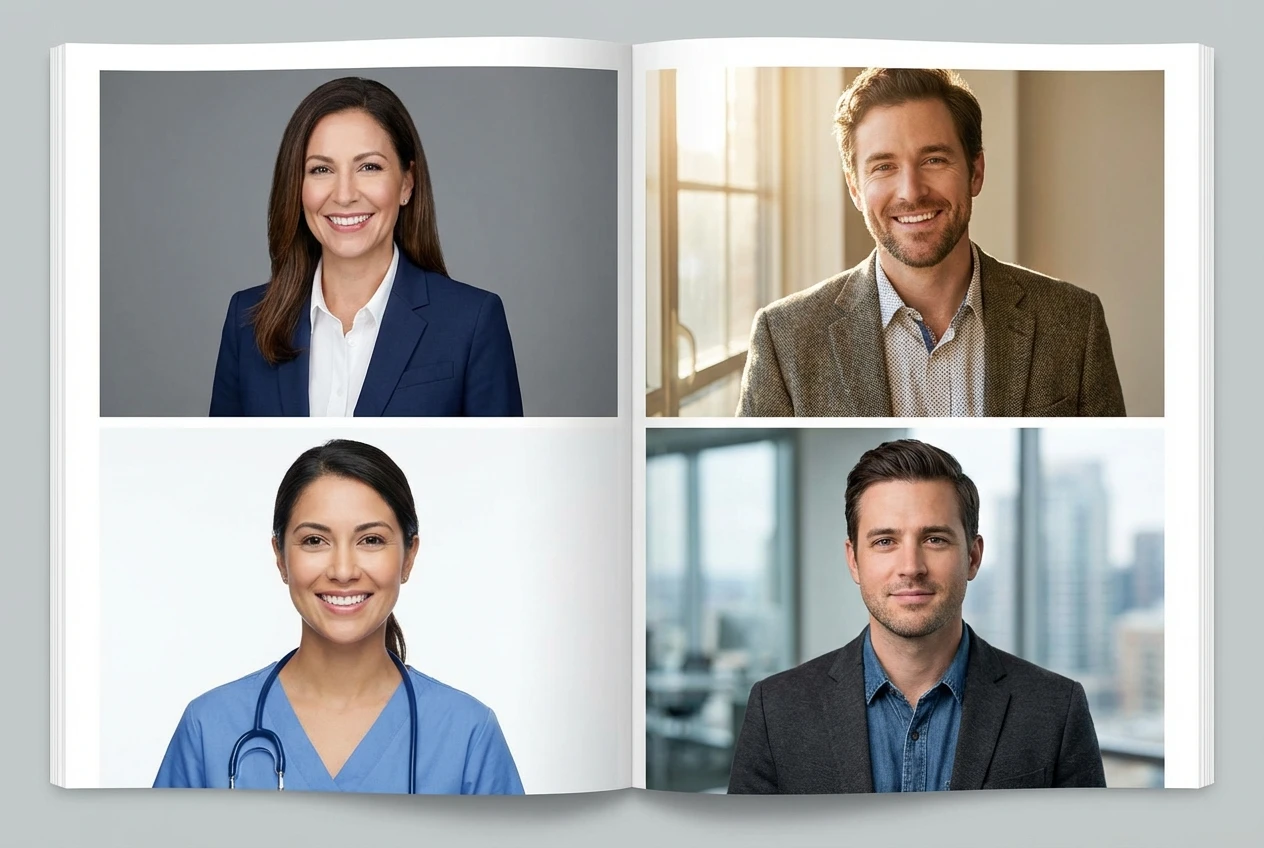 Diverse professional headshot examples for different industries