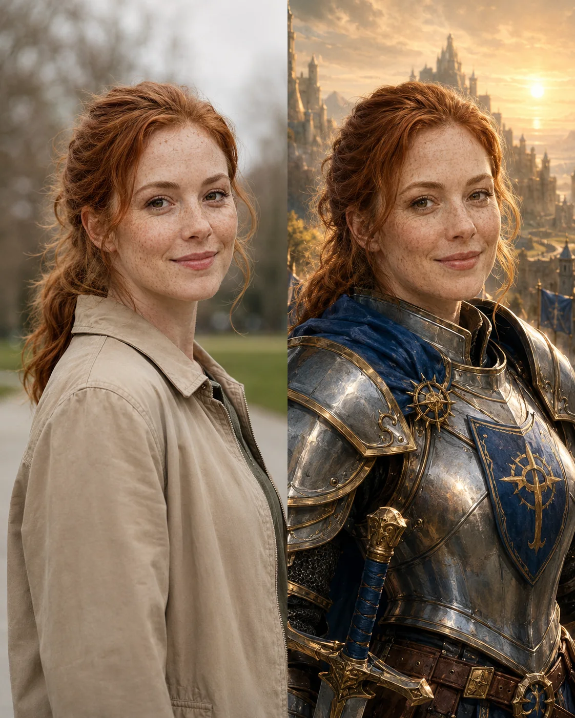 Before and after photo transformed into a D&D paladin avatar